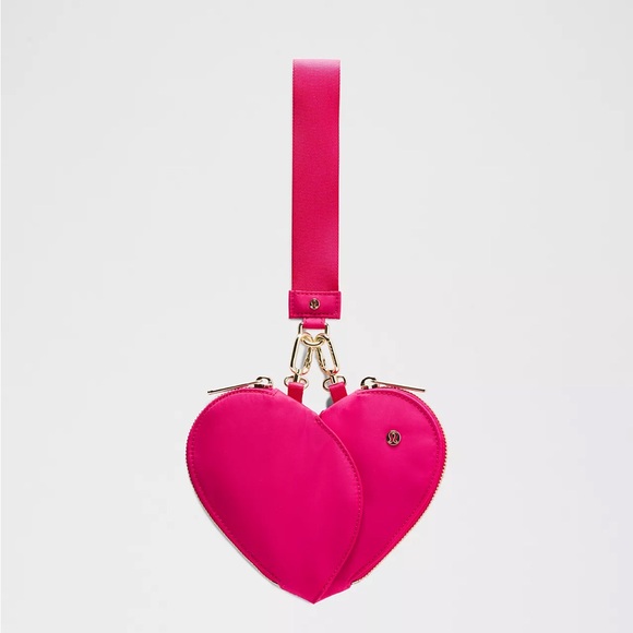 Lululemon Dual Pouch Wristlet Heart- Passionate/Passionate/Gold - Picture 1 of 6